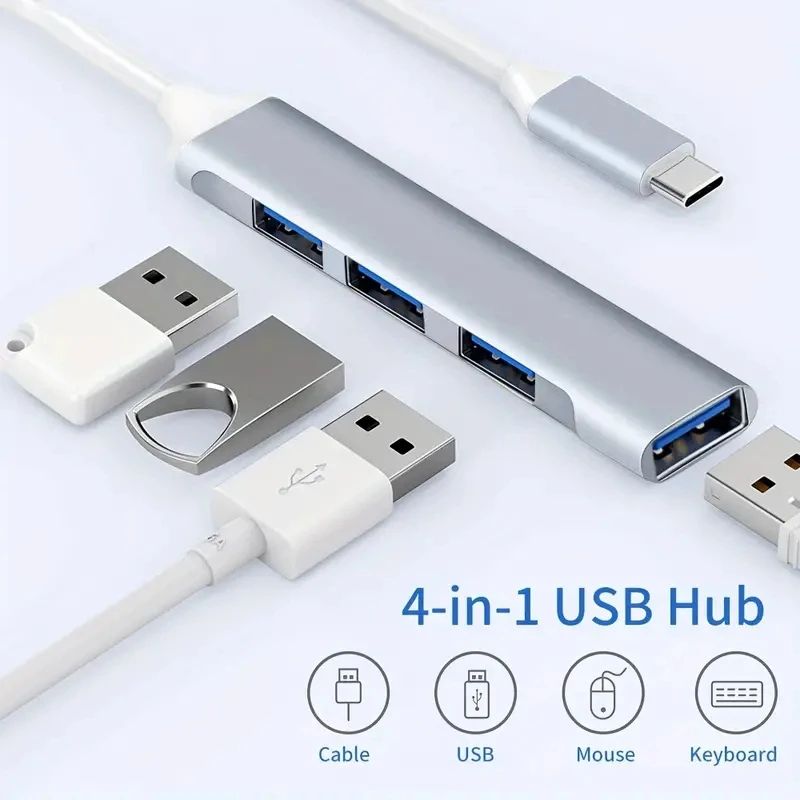 USBC OTG 4Port Hub Splitter HighSpeed OnetoFour Expander Dock For Phone Laptop PC Multi USB Adapte 3