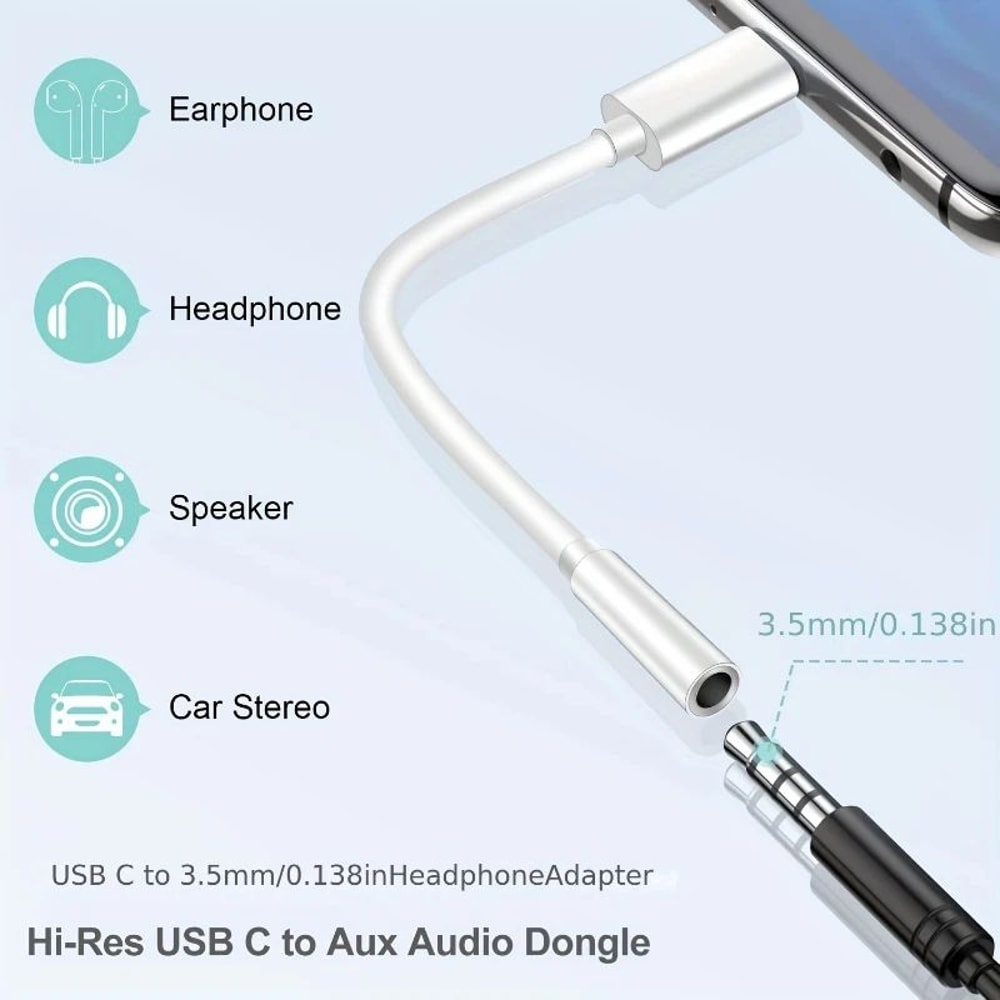 USBC To 35mm Audio Adapter Type C AUX Dongle Cable With 35mm Female Headphone Jack For Wired Earph 4