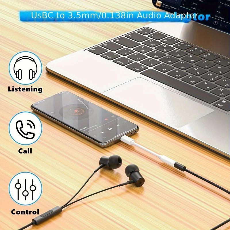 USBC To 35mm Audio Adapter Type C AUX Dongle Cable With 35mm Female Headphone Jack For Wired Earph 5