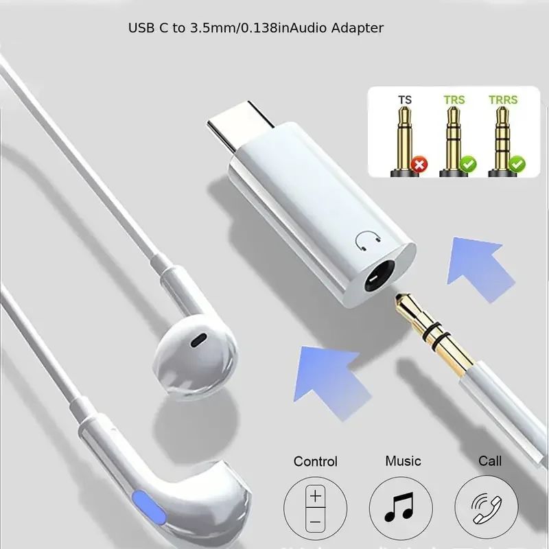 USBC To 35mm AUX Audio Adapter With Mic HiFi Headphone Jack Dongle For IPhone 1517 Pro Max Samsun 1