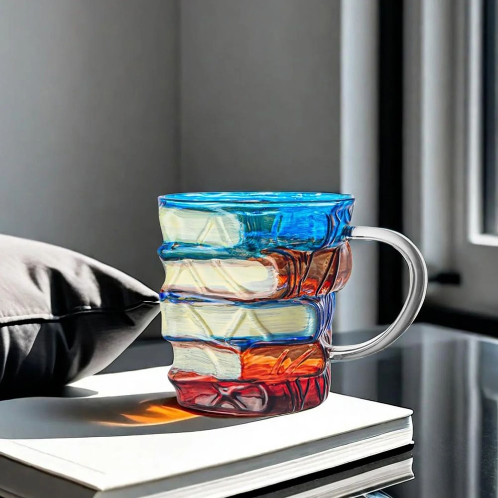 3D BookShaped Colored Glass Coffee Mug Novelty Painted Book Mug Cup Gift For Book Lovers Literatu 3