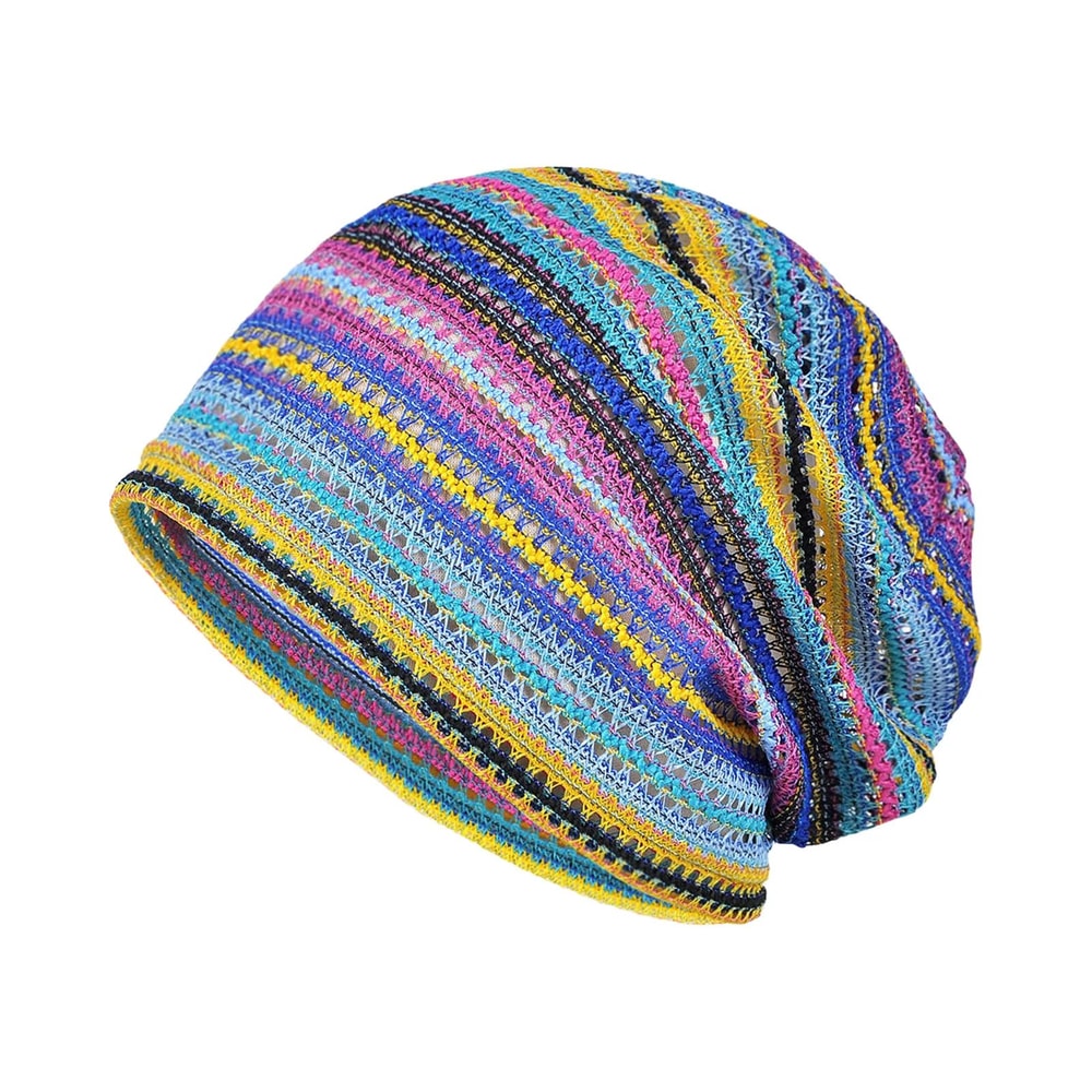 Soft Breathable Summer Beanie Hat Striped Openwork Knit Cap For Men Women Lightweight Travel Outdo 7