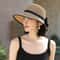 Summer Beach Straw Sun Hat With French Bowknot Breathable Elegant Wide Brim Hat For Travel Outdoor 0