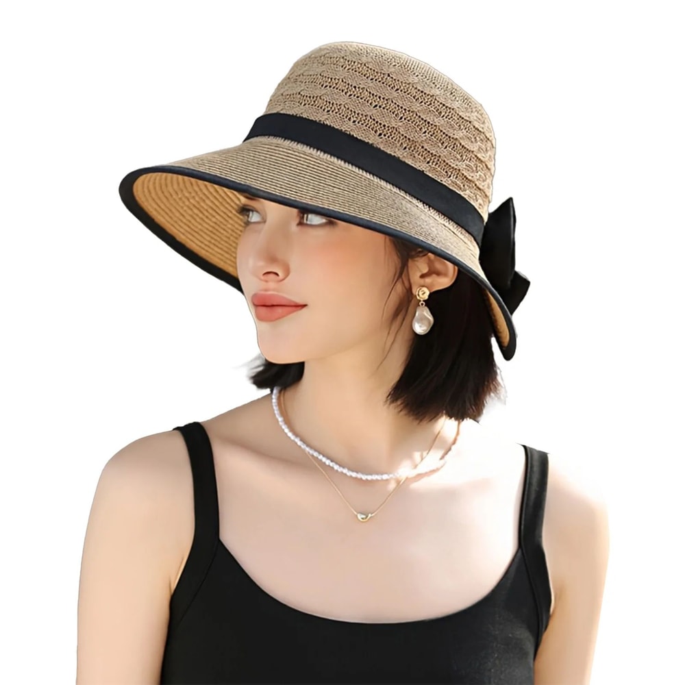 Summer Beach Straw Sun Hat With French Bowknot Breathable Elegant Wide Brim Hat For Travel Outdoor 6