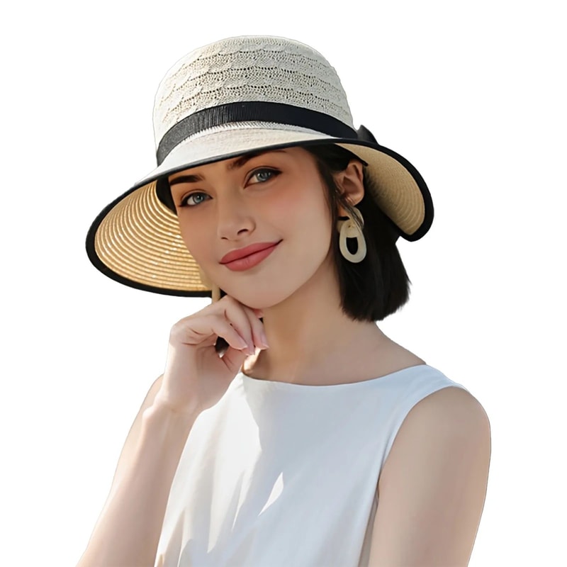 Summer Beach Straw Sun Hat With French Bowknot Breathable Elegant Wide Brim Hat For Travel Outdoor 7