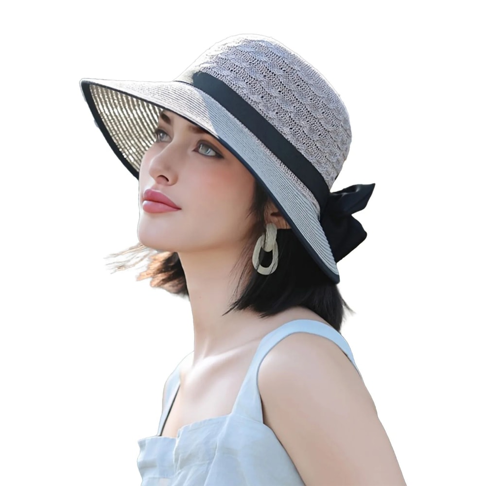 Summer Beach Straw Sun Hat With French Bowknot Breathable Elegant Wide Brim Hat For Travel Outdoor 8