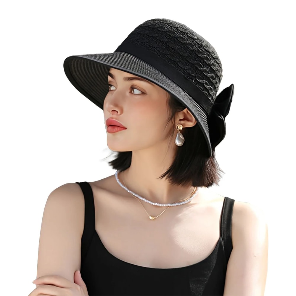Summer Beach Straw Sun Hat With French Bowknot Breathable Elegant Wide Brim Hat For Travel Outdoor 9