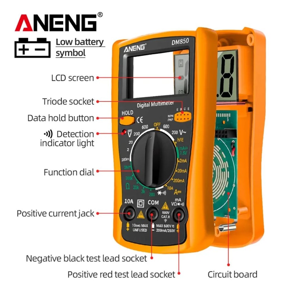 AutoRanging Digital Multimeter 1999 Count ACDC Voltage Tester Ohm Current Ammeter For Home Auto El 4