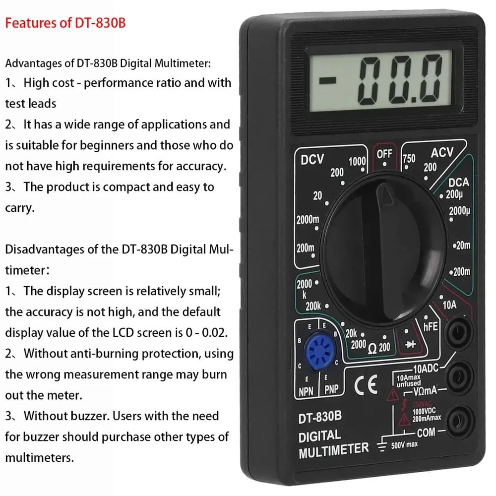 DT830B Digital Multimeter Tester Portable Voltmeter Ammeter Ohm Meter For Car Battery Circuit Ele 1