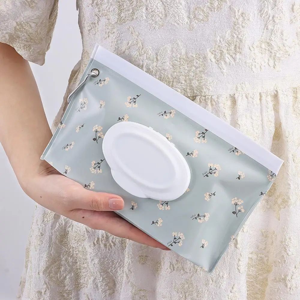 Portable Wet Wipes Pouch With Flip Cover Reusable Baby Wipes Holder Snap Closure Travel Tissue Bag 4