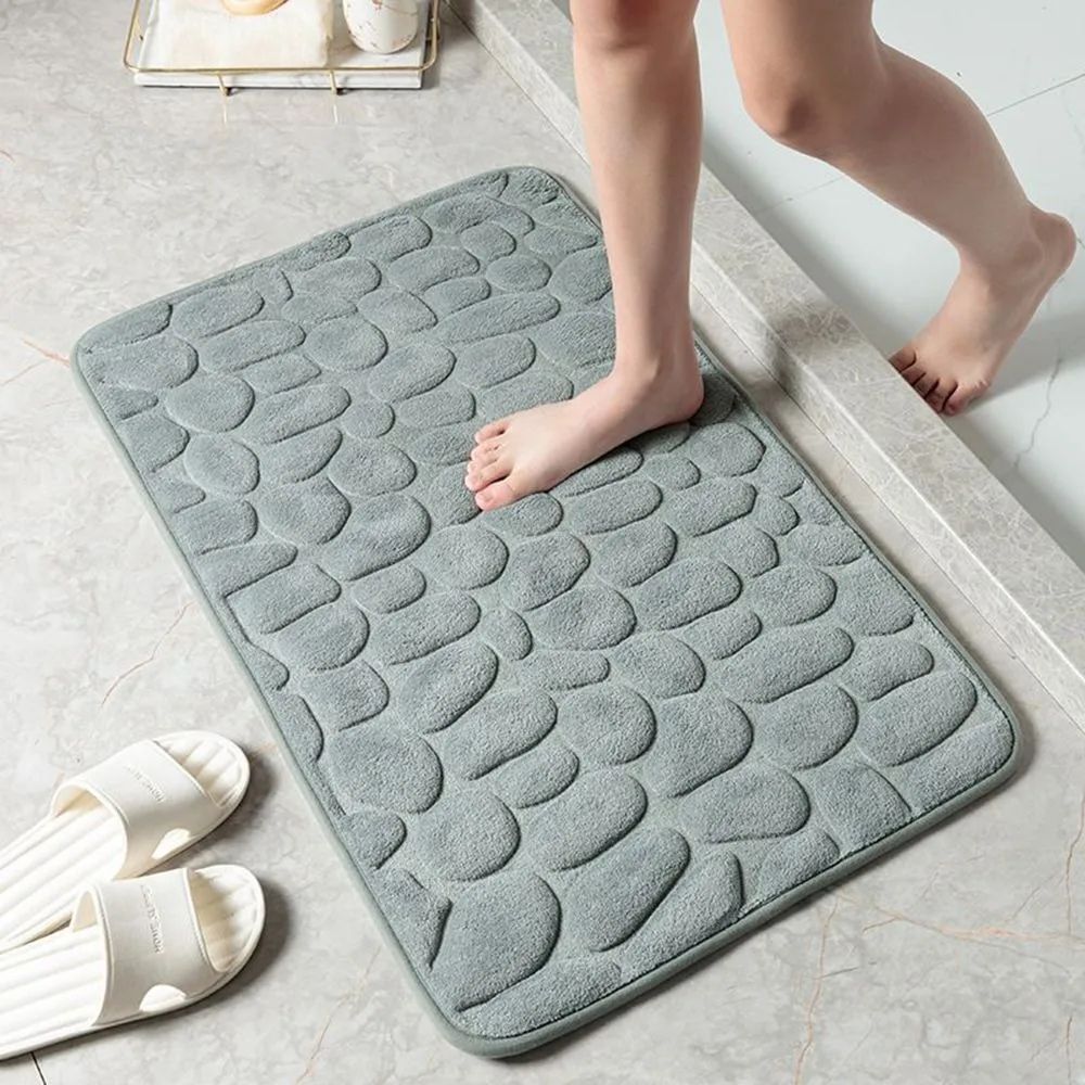 NonSlip Cobblestone Bath Mat Thick Soft Absorbent Bathroom Rug For Shower Tub QuickDry Floor Mat 9