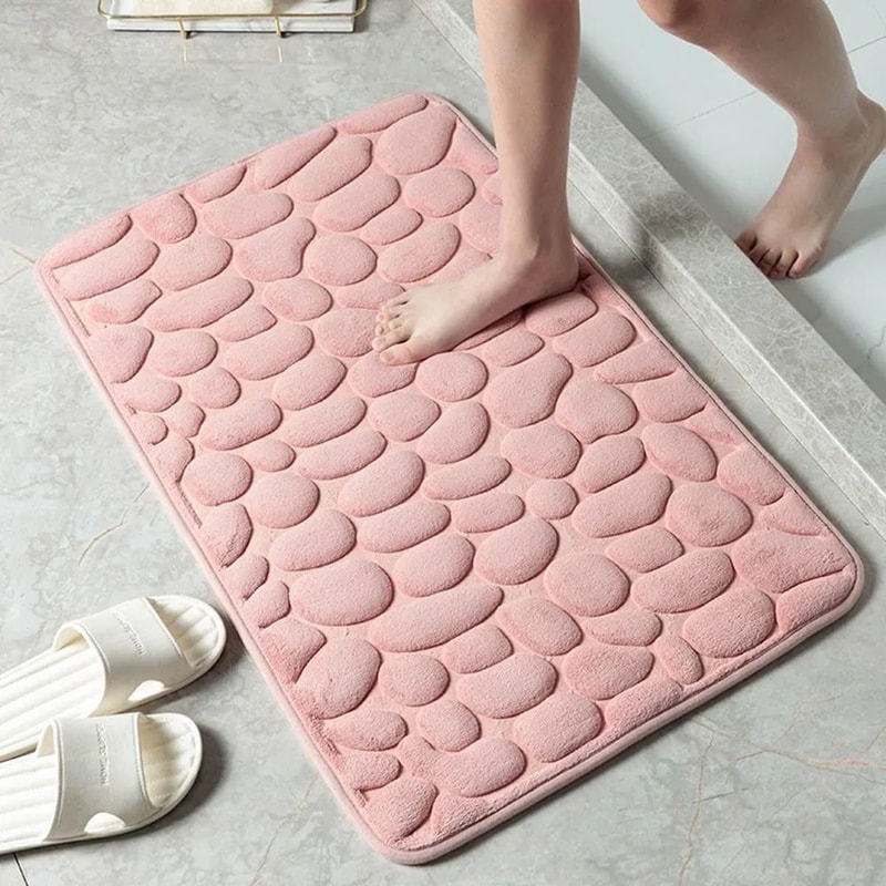 NonSlip Cobblestone Bath Mat Thick Soft Absorbent Bathroom Rug For Shower Tub QuickDry Floor Mat 11