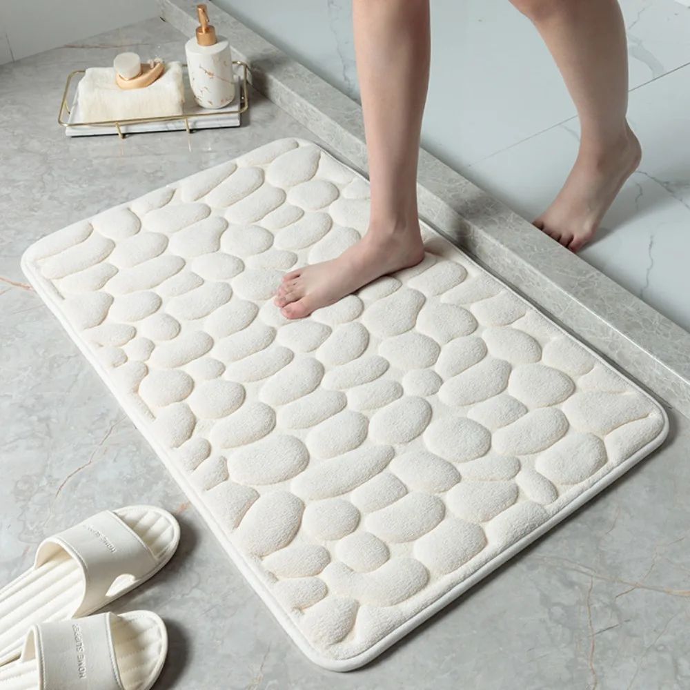 NonSlip Cobblestone Bath Mat Thick Soft Absorbent Bathroom Rug For Shower Tub QuickDry Floor Mat 13