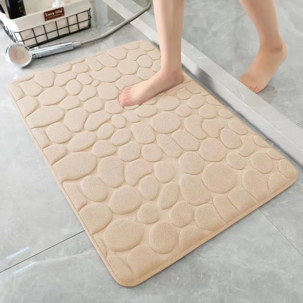 NonSlip Cobblestone Bath Mat Thick Soft Absorbent Bathroom Rug For Shower Tub QuickDry Floor Mat 14
