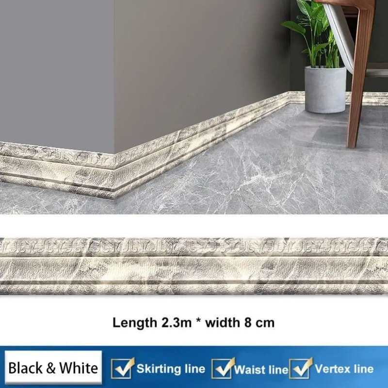 906 Inches XPE Foam 3D Skirting Board Trim 8cm Waterproof SelfAdhesive Wall Sticker Baseboard Wais 6
