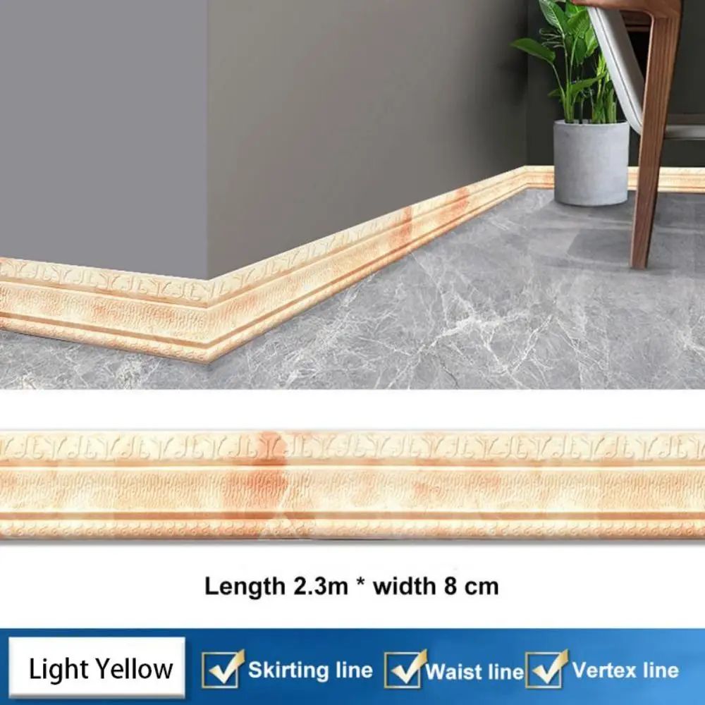 906 Inches XPE Foam 3D Skirting Board Trim 8cm Waterproof SelfAdhesive Wall Sticker Baseboard Wais 9