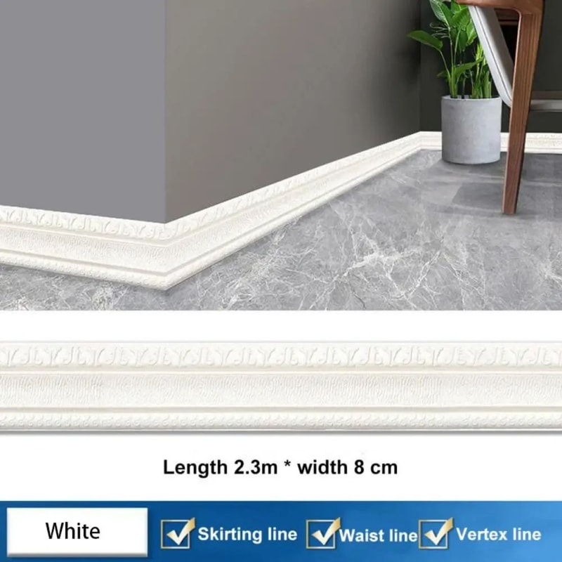 906 Inches XPE Foam 3D Skirting Board Trim 8cm Waterproof SelfAdhesive Wall Sticker Baseboard Wais 12
