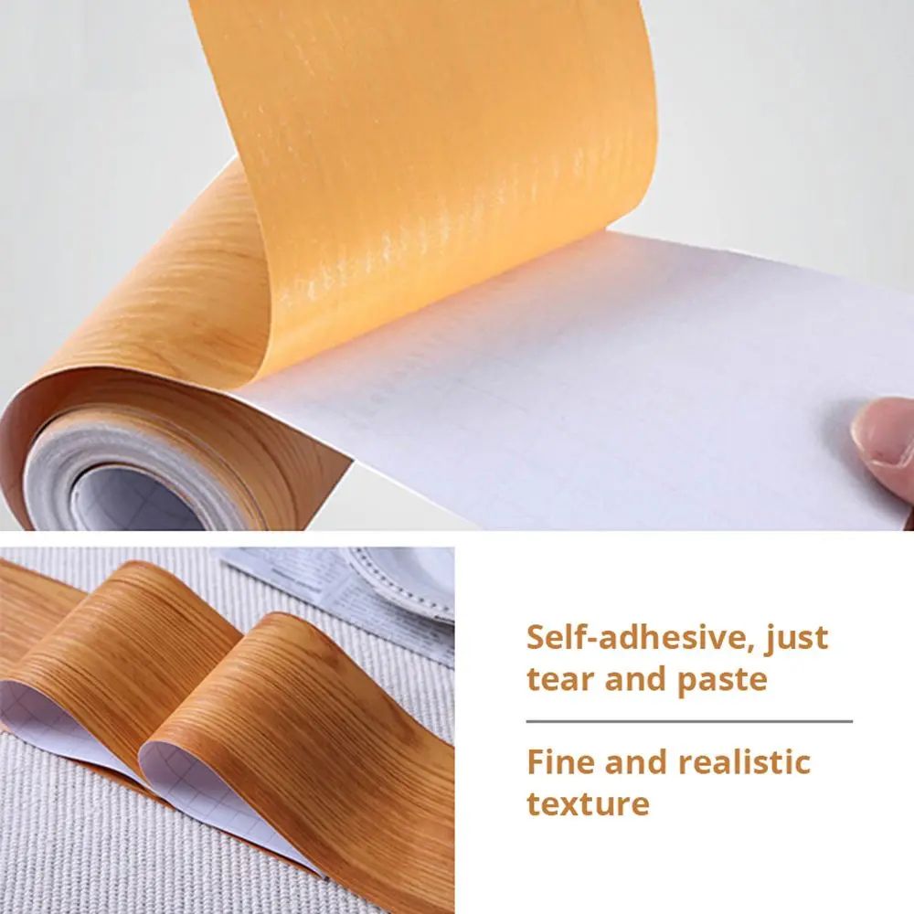 SelfAdhesive Waterproof Vinyl Wood Grain Wall Border Trim Sticker Baseboard Waist Line Decor For Li 4