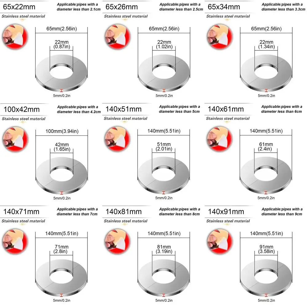 SelfAdhesive Stainless Steel Shower Pipe Cover Flange Plate Silver Wall Hole Escutcheon Trim For Fa 5