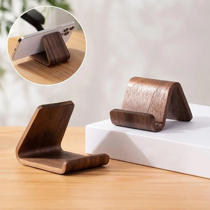Walnut Solid Wood Phone Stand Holder For Desk Portable Desktop Mobile Stand For Home Office Travel 1