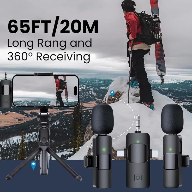 Wireless Lavalier Microphone Set With Noise Reduction ClipOn Mini Mic For IPhoneAndroid Clear Audio 1