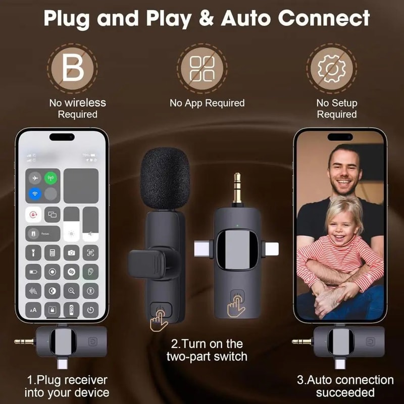 Wireless Lavalier Microphone Set With Noise Reduction ClipOn Mini Mic For IPhoneAndroid Clear Audio 2