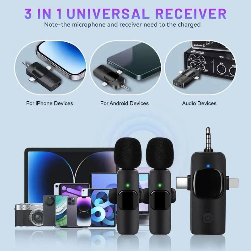 Wireless Lavalier Microphone Set With Noise Reduction ClipOn Mini Mic For IPhoneAndroid Clear Audio 3