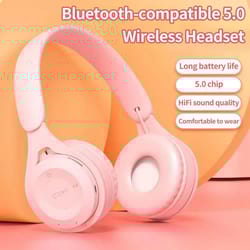 cute bluetooth 5.0 wireless headphones with noise reduction, stereo gaming sports headset, built-in mic for calls