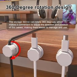 360° rotating magnetic cable organizer, self-adhesive desk cord holder clip for charger wires, clean cable setup