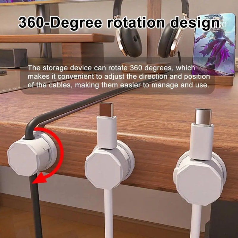 360 Rotating Magnetic Cable Organizer SelfAdhesive Desk Cord Holder Clip For Charger Wires Clean Ca 0