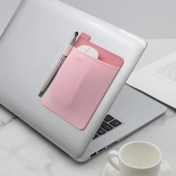 adhesive laptop back storage pouch, slim cable organizer bag for tablet accessories, mouse, charger, pens & power bank