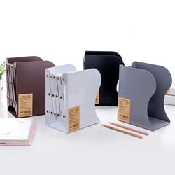 retractable foldable iron bookends for desk & shelf, adjustable book support stand rack, heavy-duty desktop organizer