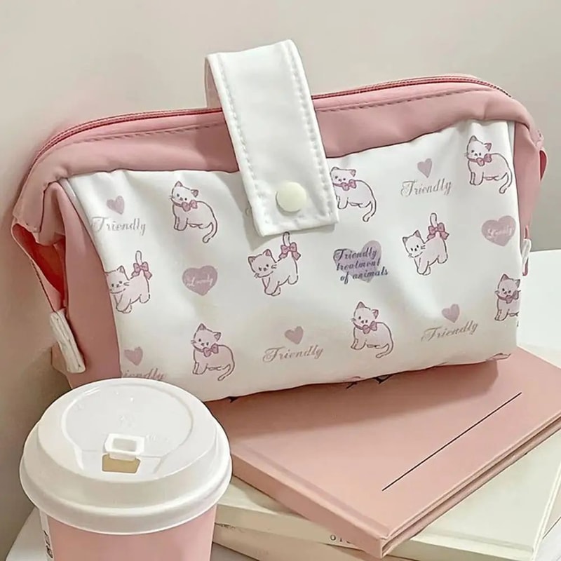 Durable Canvas Stationery Pouch Pencil Case Large Capacity Cute Print Zipper Bag Portable School Su 2
