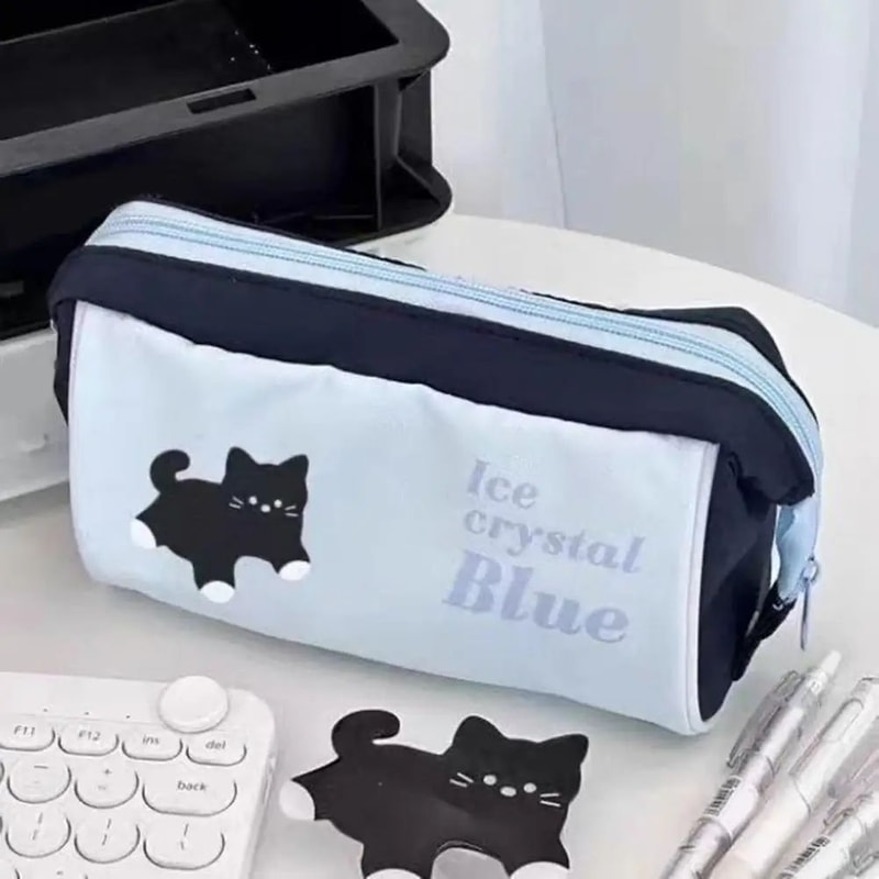 Durable Canvas Stationery Pouch Pencil Case Large Capacity Cute Print Zipper Bag Portable School Su 3