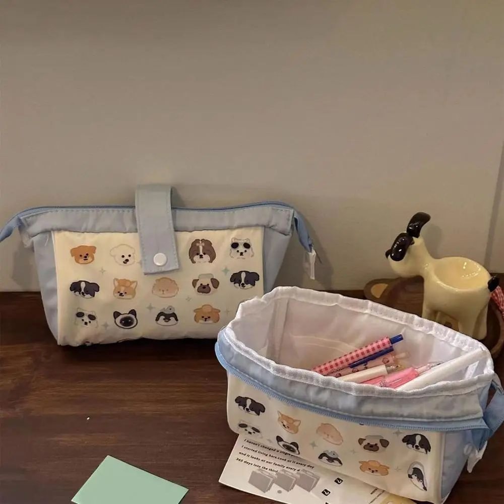 Durable Canvas Stationery Pouch Pencil Case Large Capacity Cute Print Zipper Bag Portable School Su 5