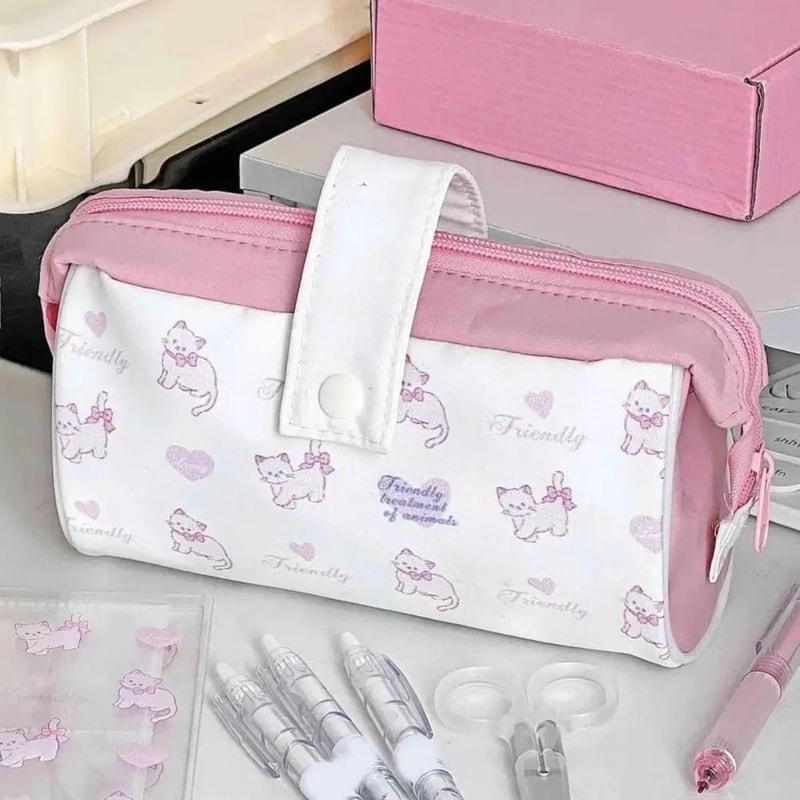 Durable Canvas Stationery Pouch Pencil Case Large Capacity Cute Print Zipper Bag Portable School Su 8