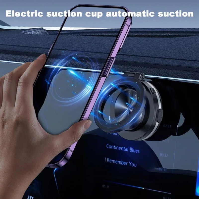 Magnetic Car Phone Holder Electric Vacuum Suction Mount Strong Grip 360 Rotation Secure Dashboard W 1
