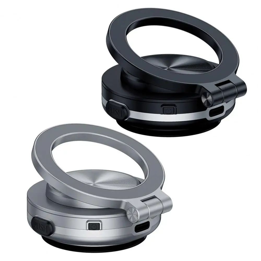 Magnetic Car Phone Holder Electric Vacuum Suction Mount Strong Grip 360 Rotation Secure Dashboard W 4