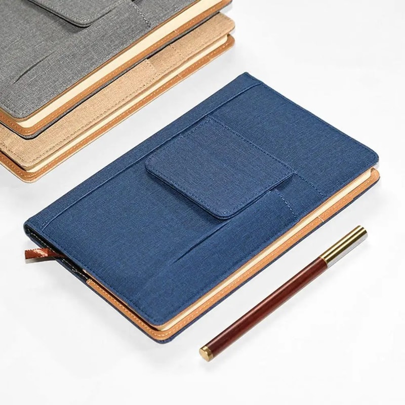 A5 Lined Journal Notebook Fabric Cover 200 Pages Thick Paper Writing Notebook With Pockets For Work 0