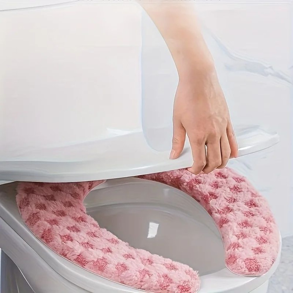 Thick Plush Toilet Seat Cushion Cover Washable NonSlip OverRim Toilet Lid Pad For Warm Comfort All 1