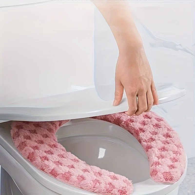 Thick Plush Toilet Seat Cushion Cover Washable NonSlip OverRim Toilet Lid Pad For Warm Comfort All 1