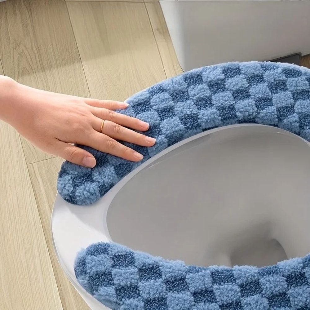 Thick Plush Toilet Seat Cushion Cover Washable NonSlip OverRim Toilet Lid Pad For Warm Comfort All 3
