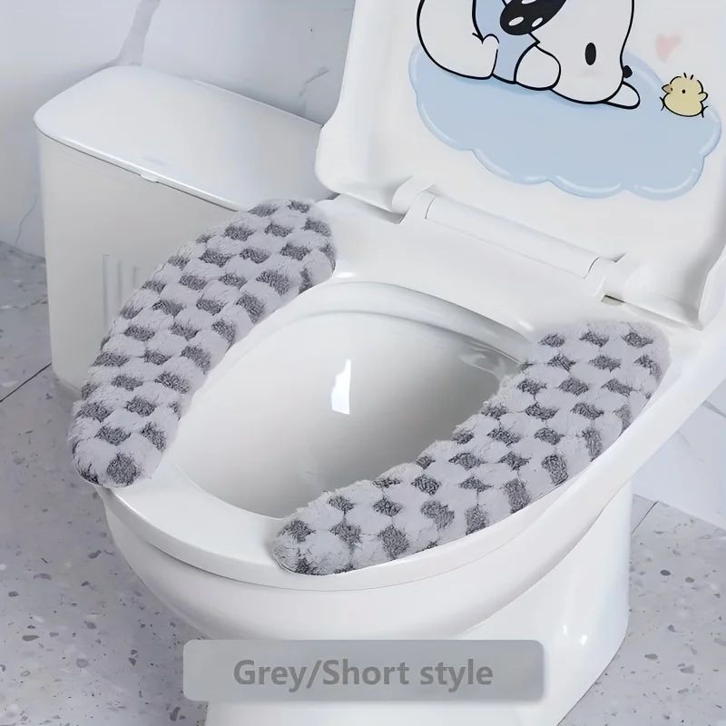 Thick Plush Toilet Seat Cushion Cover Washable NonSlip OverRim Toilet Lid Pad For Warm Comfort All 4