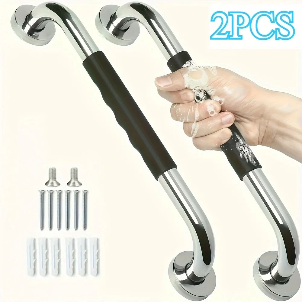 2 Pcs Stainless Steel Bathroom Grab Bar For Shower Toilet HeavyDuty NonSlip Safety Handle Secure W 0