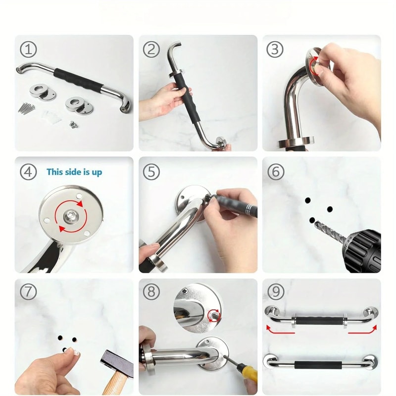 2 Pcs Stainless Steel Bathroom Grab Bar For Shower Toilet HeavyDuty NonSlip Safety Handle Secure W 12