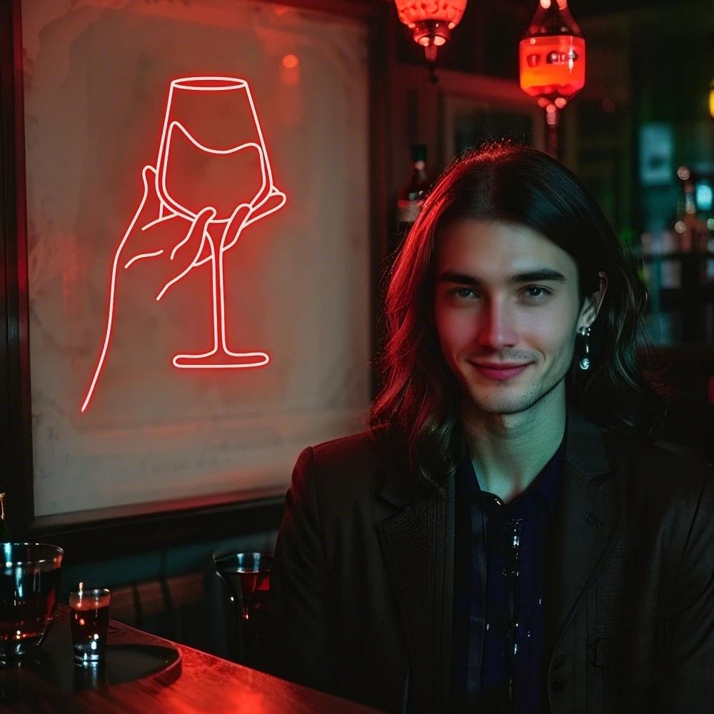 Cheers Wine Glasses LED Neon Sign Dimmable USB Wall Light For Home Bar Bedroom Decor Party Ambienc 1