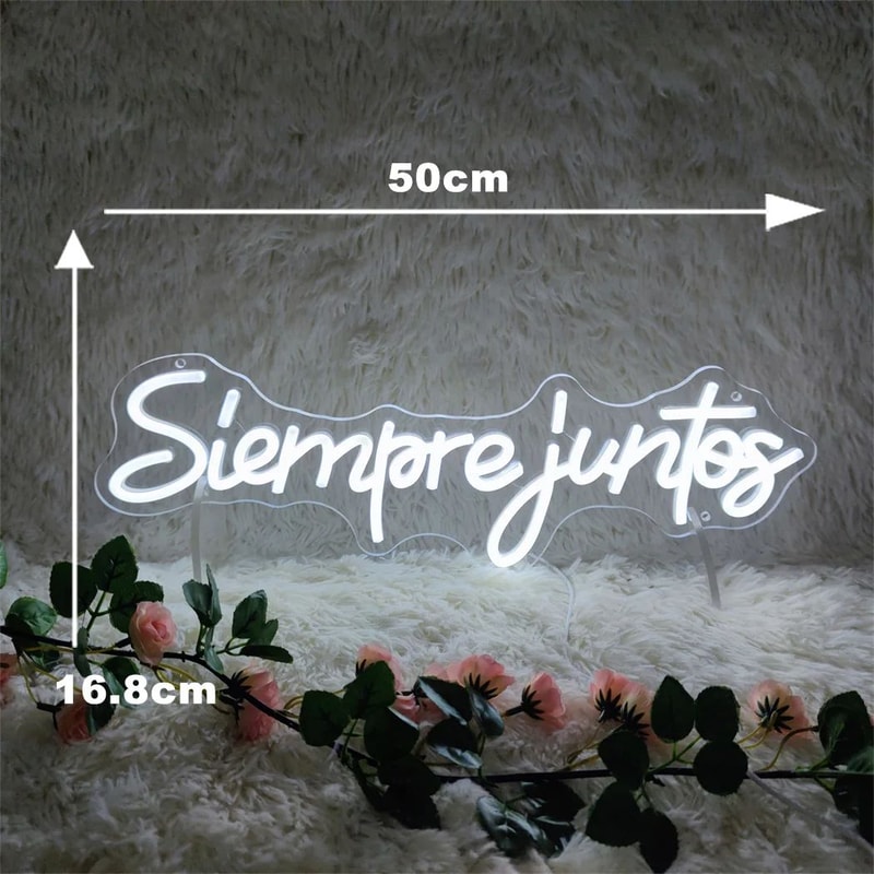 Siempre Juntos LED Neon Sign Spanish Always Together Wedding Engagement Wall Decor Light Romantic 1