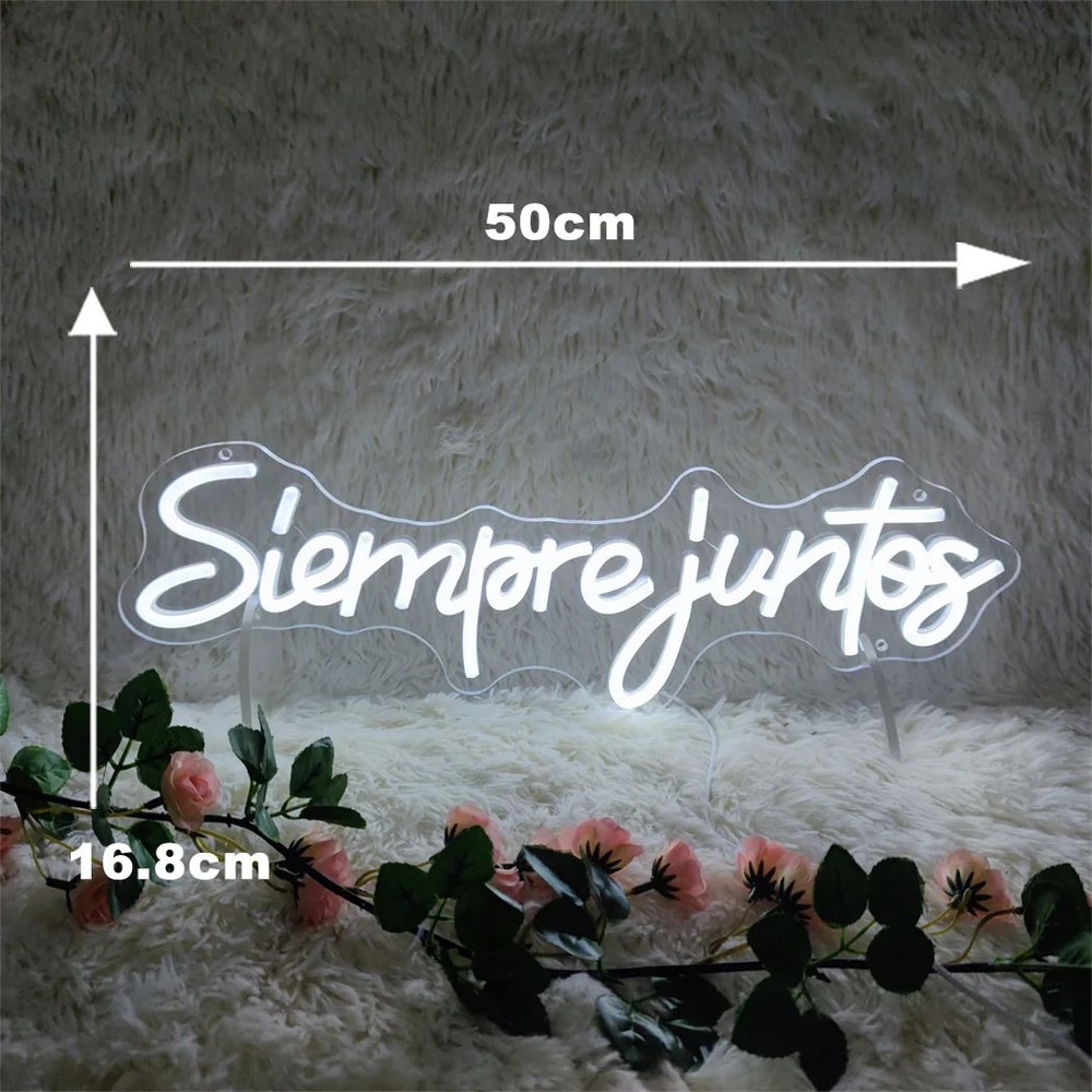 Siempre Juntos LED Neon Sign Spanish Always Together Wedding Engagement Wall Decor Light Romantic 6