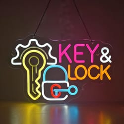 key & lock led neon sign – hanging wall light decor for locksmith shop, security store, car dealership, office & home