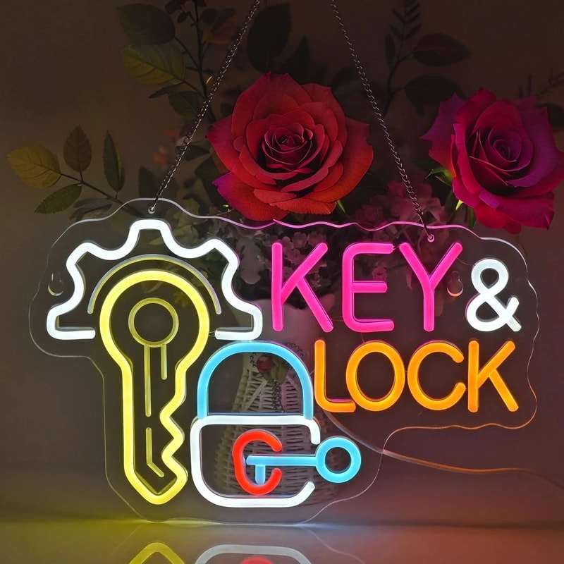 Key Lock LED Neon Sign Hanging Wall Light Decor For Locksmith Shop Security Store Car Dealership 3